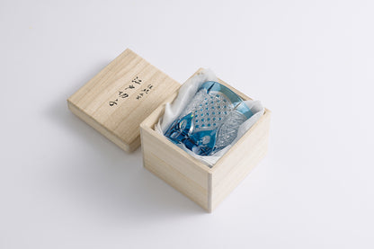 江戸切子（水藍）Rock Glass 菊扇