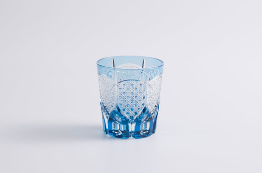江戸切子（水藍）Rock Glass 菊扇